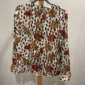 Martinec Women's Leaf Print Blouse - Brown and Black